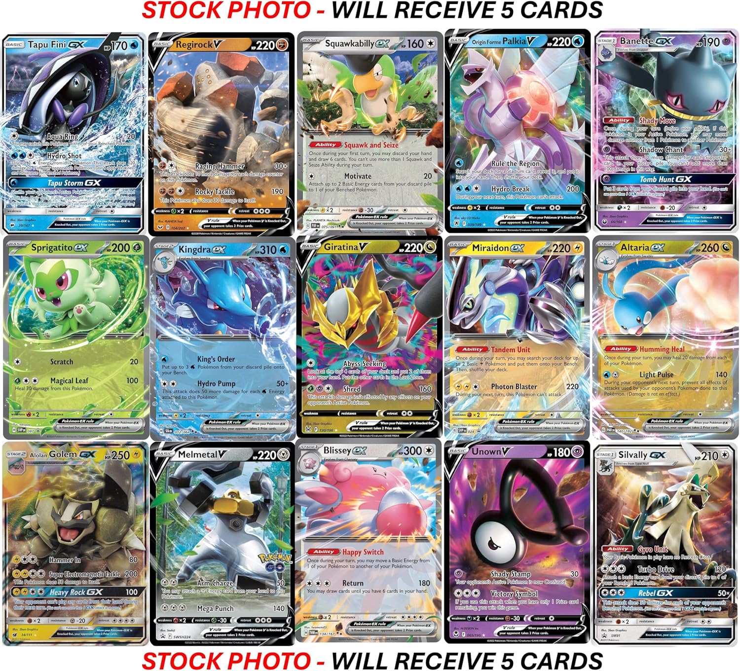 10 Pokemon Ultra Rare Card Lot - V, Gx, ex, Assorted Variety - No Duplicates