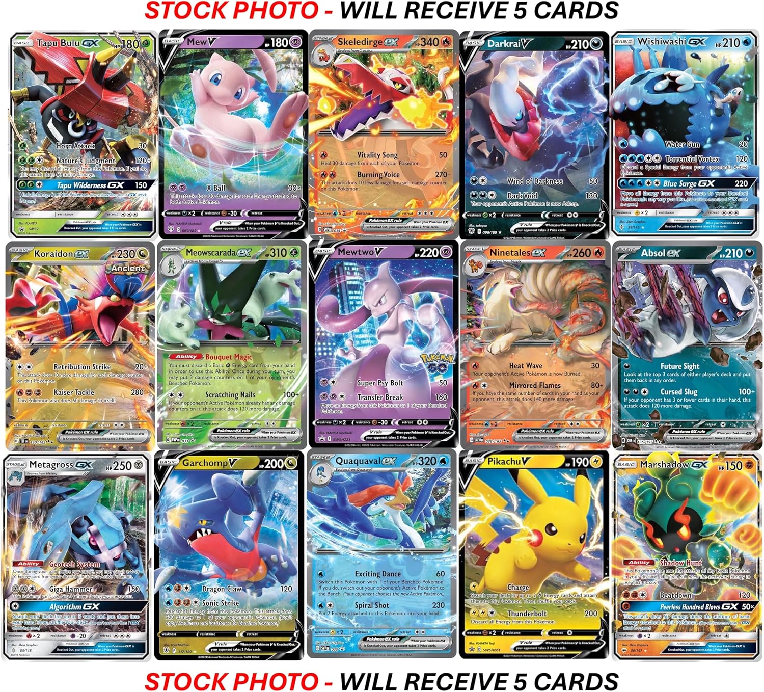 10 Pokemon Ultra Rare Card Lot - V, Gx, ex, Assorted Variety - No Duplicates