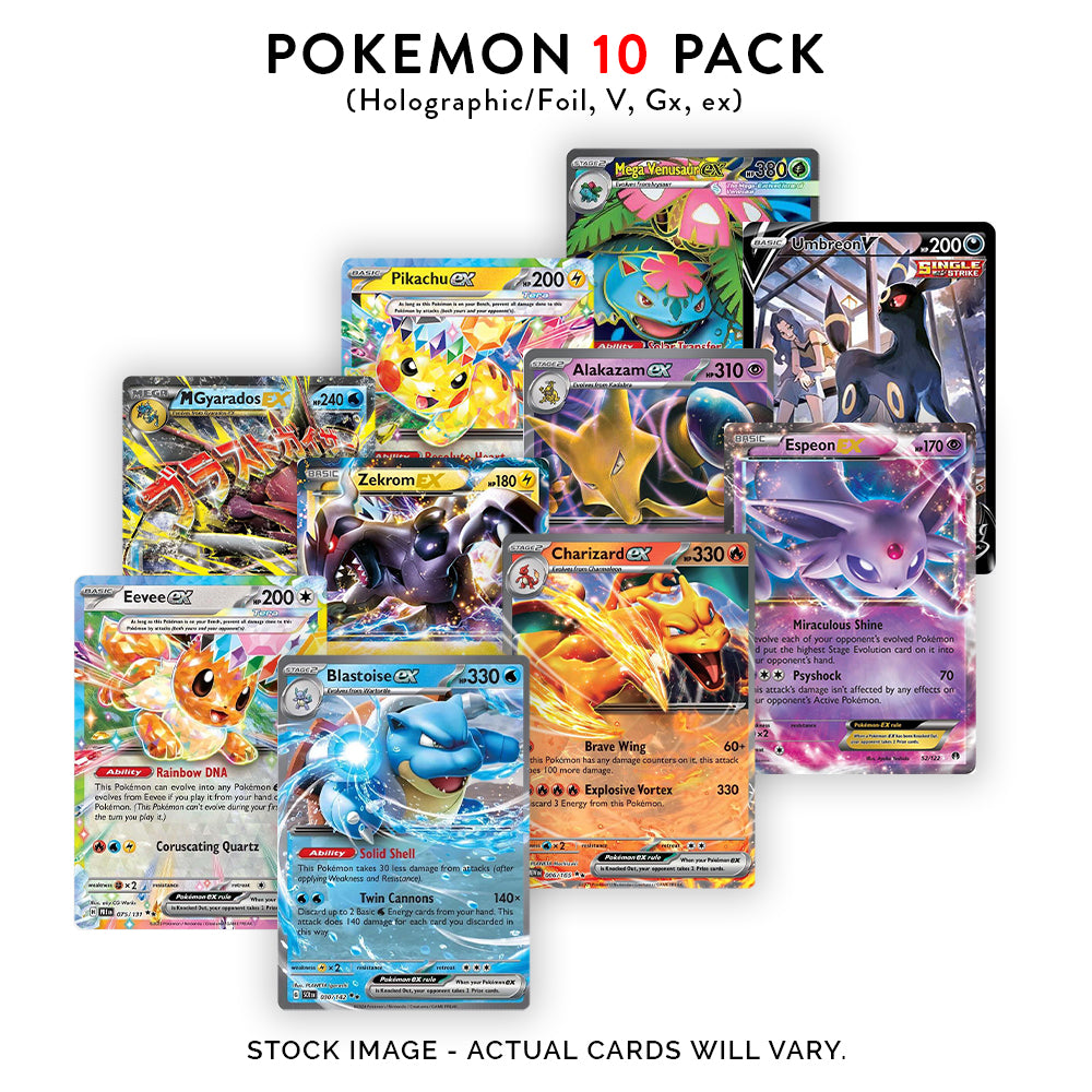 10 Pokemon Ultra Rare Card Lot - V, Gx, ex, Assorted Variety - No Duplicates
