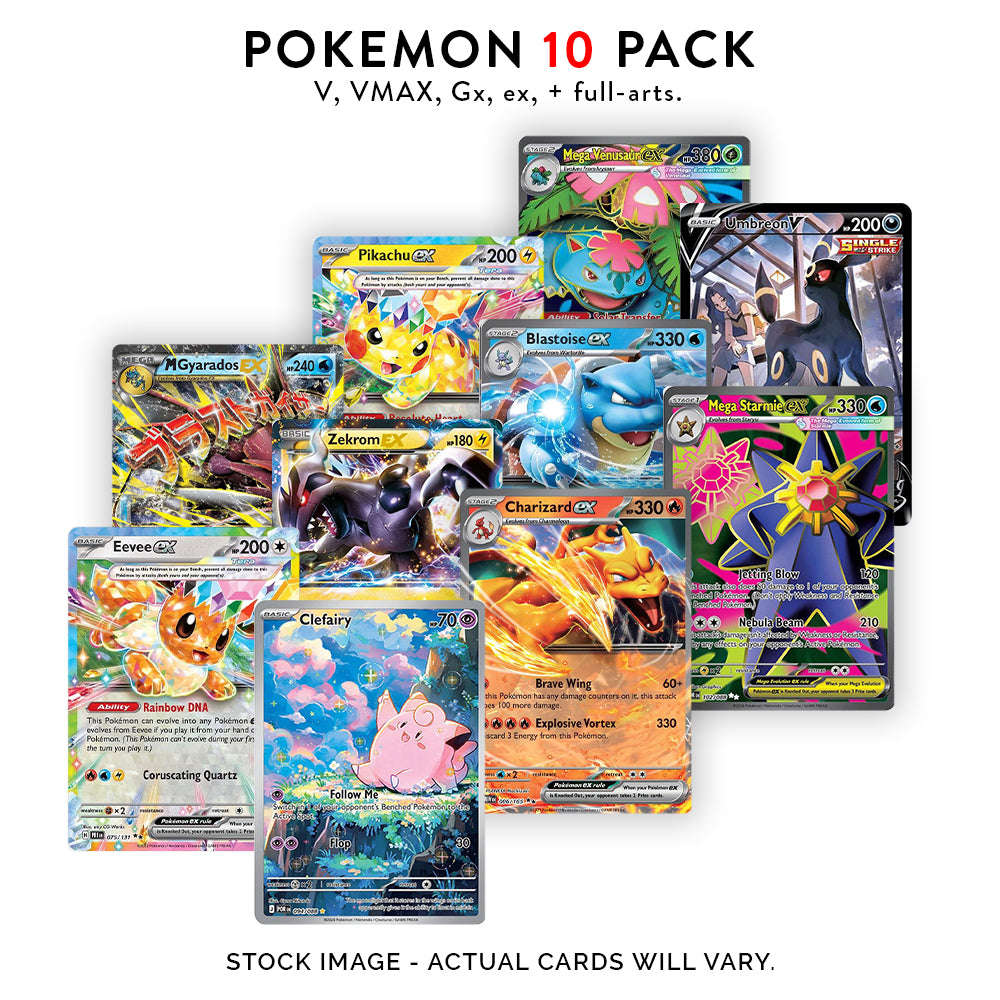 10 Pokemon Ultra Rare Card Lot - V, Gx, ex, Assorted Variety - No Duplicates